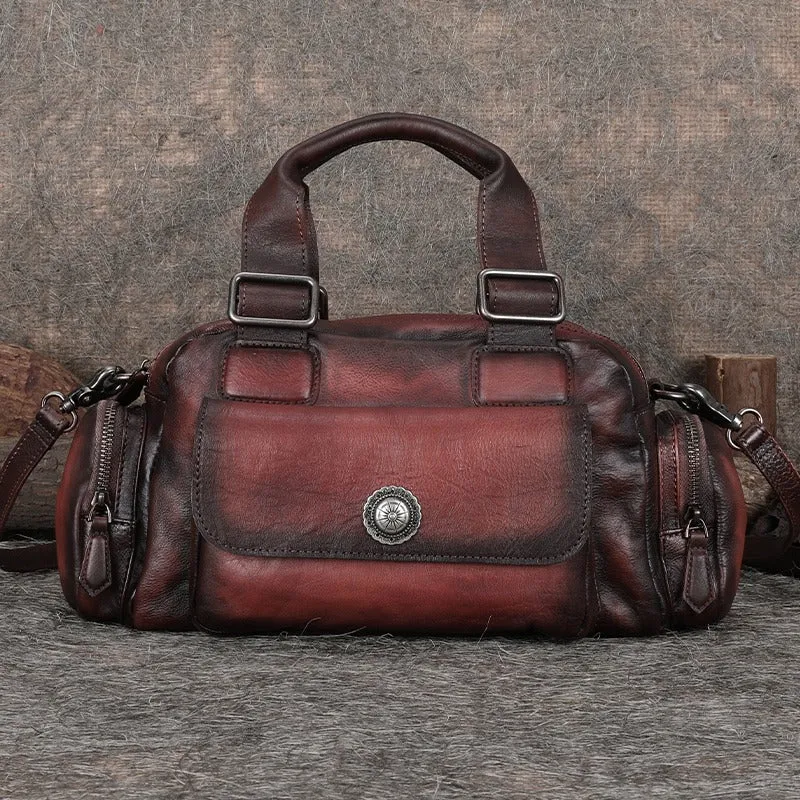 Handmade Red Leather Womens Vintage Handbag Best Shoulder Bag Vintage Crossbody Purses for Ladies