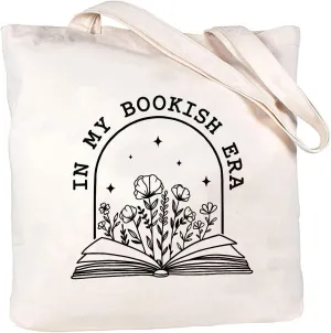In My Bookish Era Books Tote Bag, Book Cotton Canvas Tote Bag for Women, Bookworm Tote Bag, Floral Book Bag, Bookish Shoulder Bag, Gift for Book Lover, Bookish Gifts, Library Tote, Gift For Reader