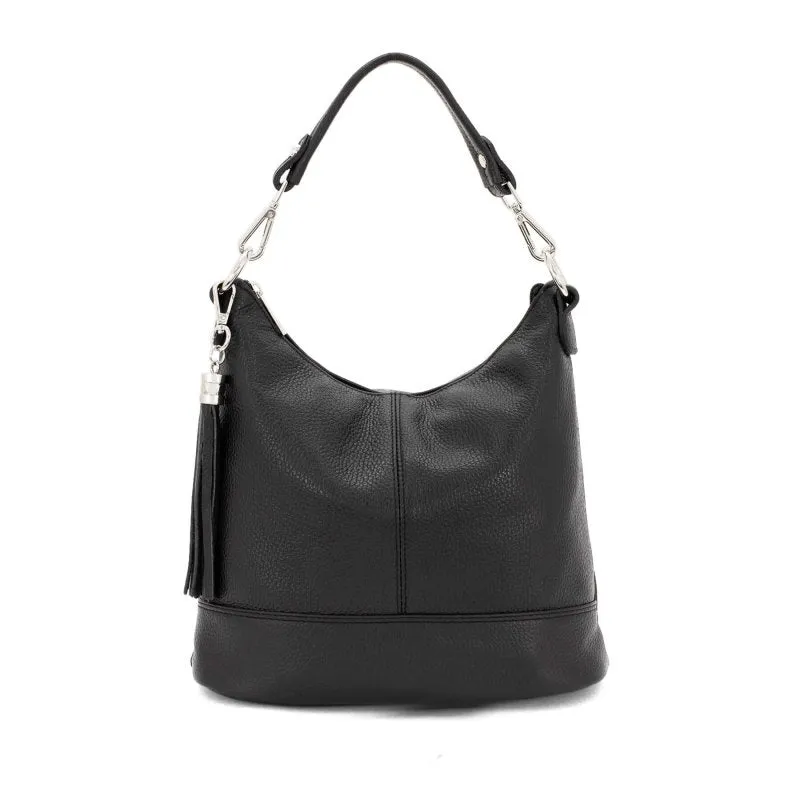 Italian Designer Leather Bucket Bag with Tassel- Swolit Tullio Black