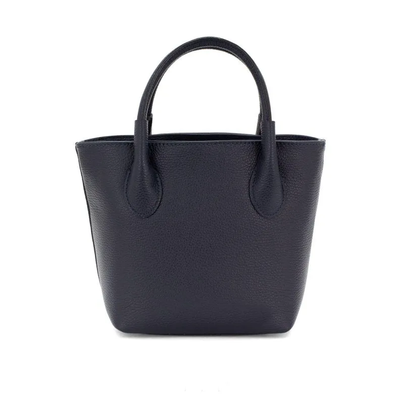 Italian Designer Leather Grab Bag - Swolit Domenico - Navy