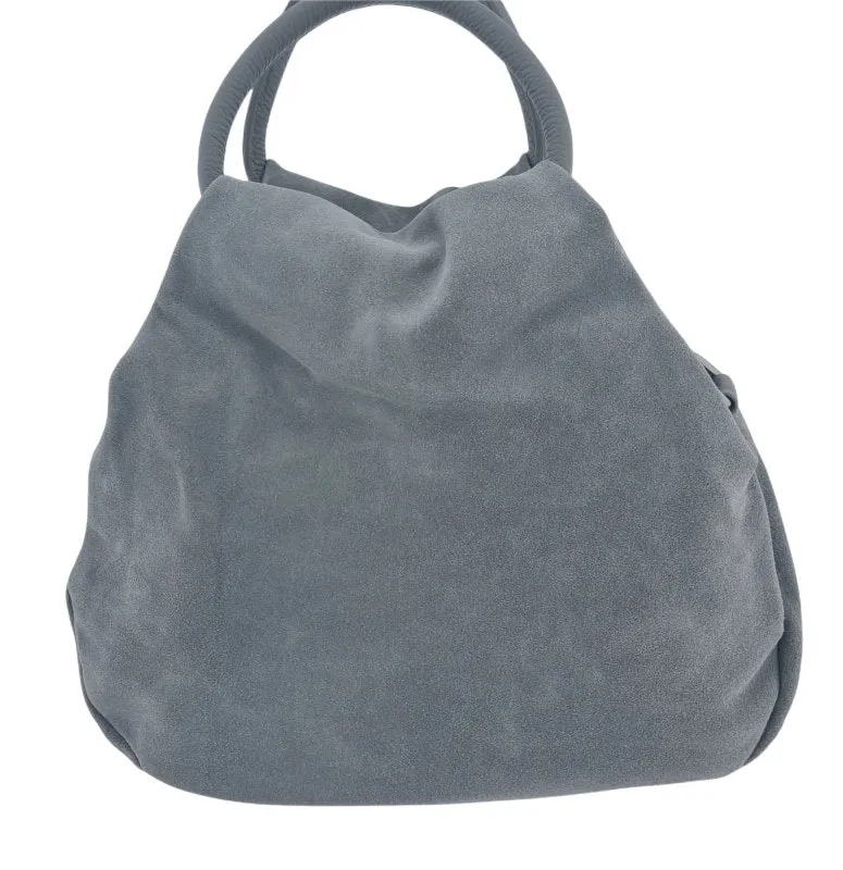 Italian Designer Soft Leather Suede Grab Handle with Zip in Grey