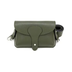 Italian Designer Soft Olive Green Leather Small Crossbody Wide Strap Bag Carina