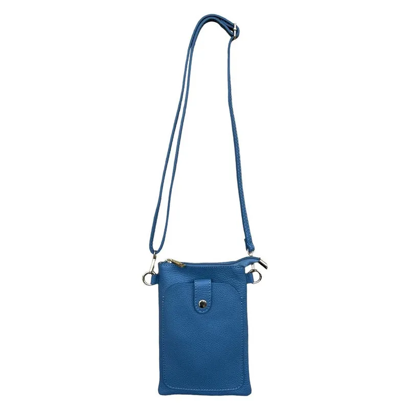 Italian Leather Crossbody Bag in Denim Blue