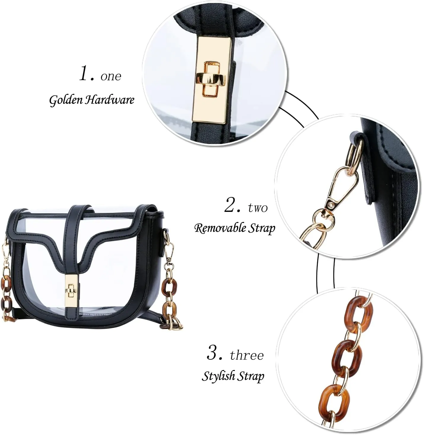 KKXIU Clear Crossbody Bag for Women Stadium Approved Vegan Leather Concert Shoulder Sports See-Through Purse