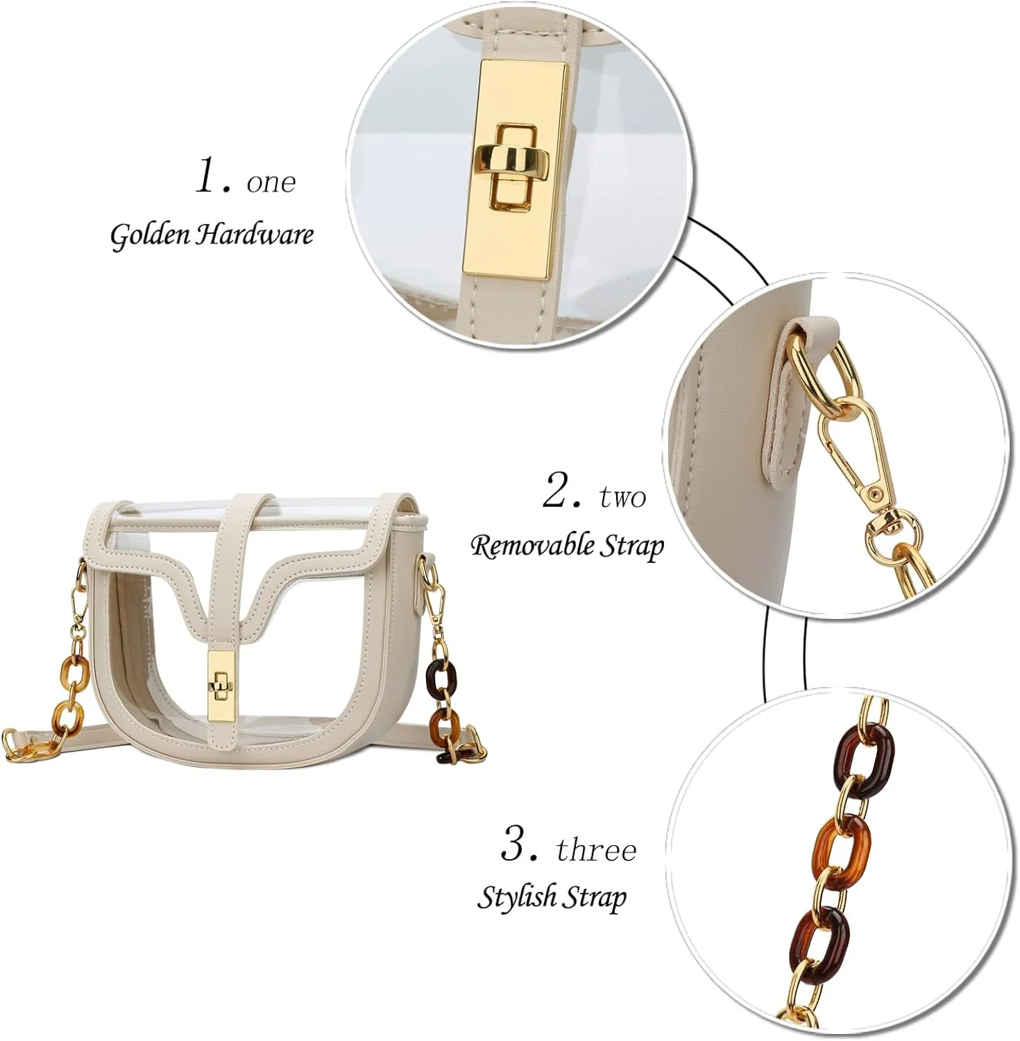 KKXIU Clear Crossbody Bag for Women Stadium Approved Vegan Leather Concert Shoulder Sports See-Through Purse