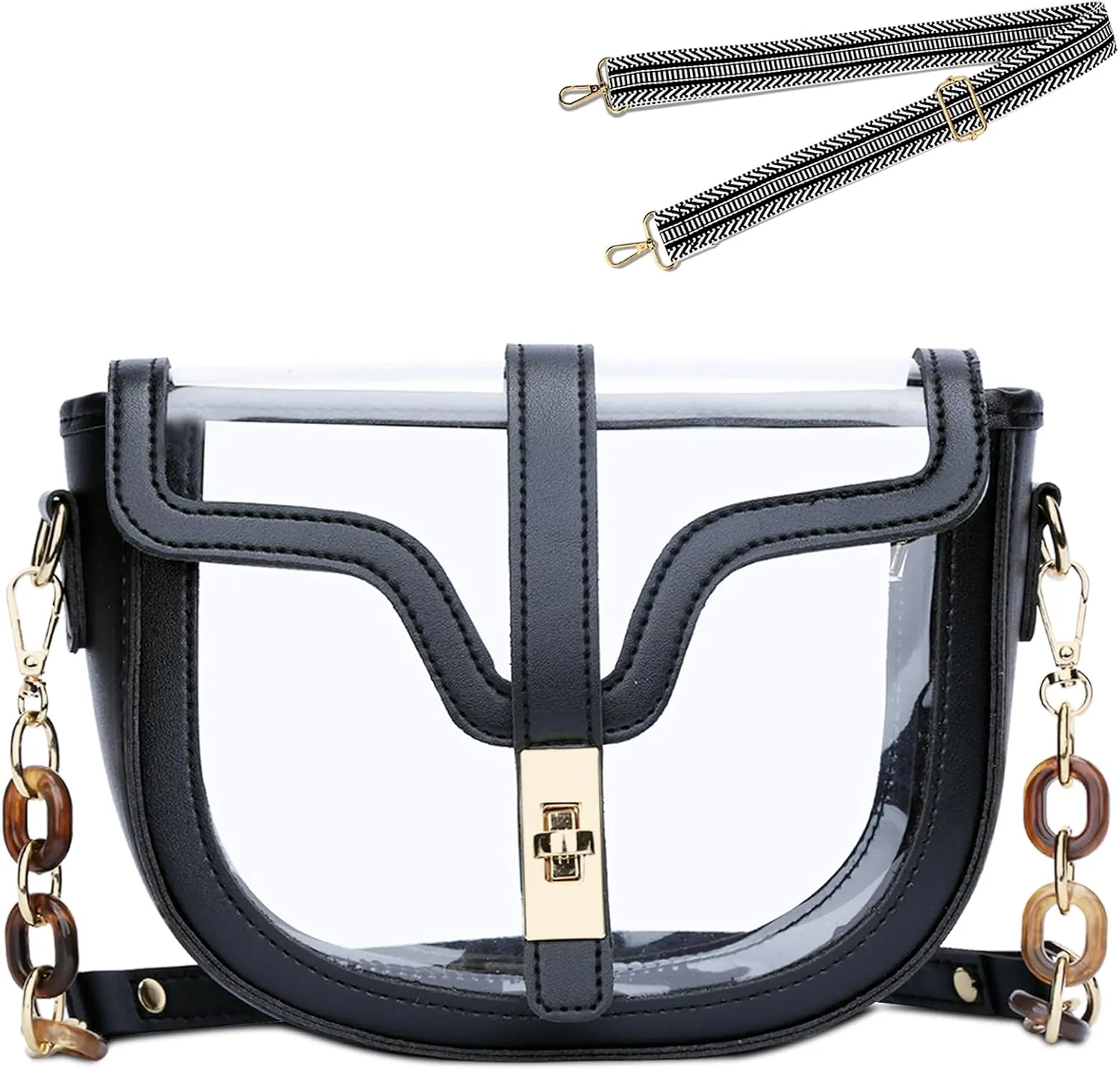 KKXIU Clear Crossbody Bag for Women Stadium Approved Vegan Leather Concert Shoulder Sports See-Through Purse
