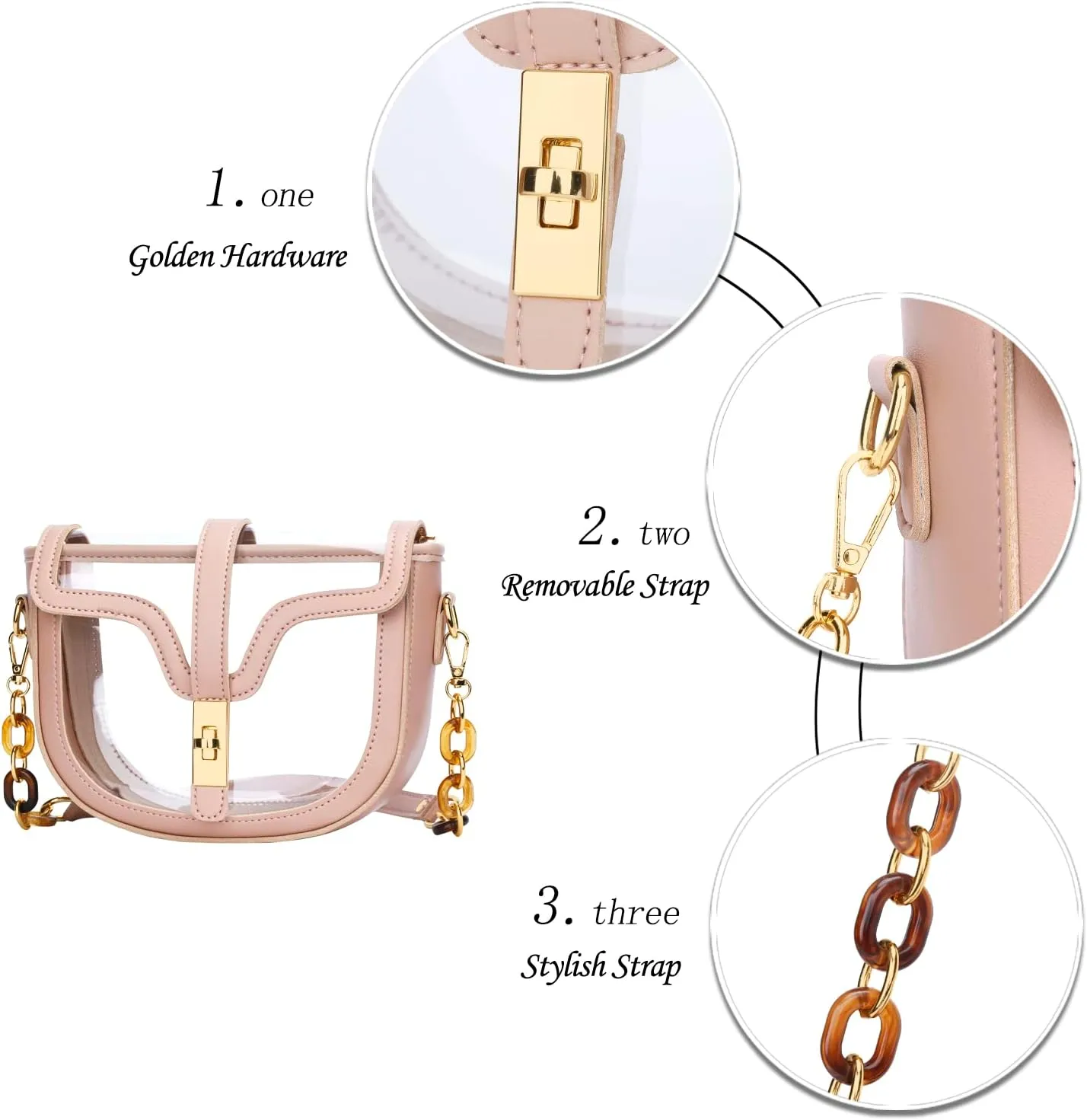 KKXIU Clear Crossbody Bag for Women Stadium Approved Vegan Leather Concert Shoulder Sports See-Through Purse