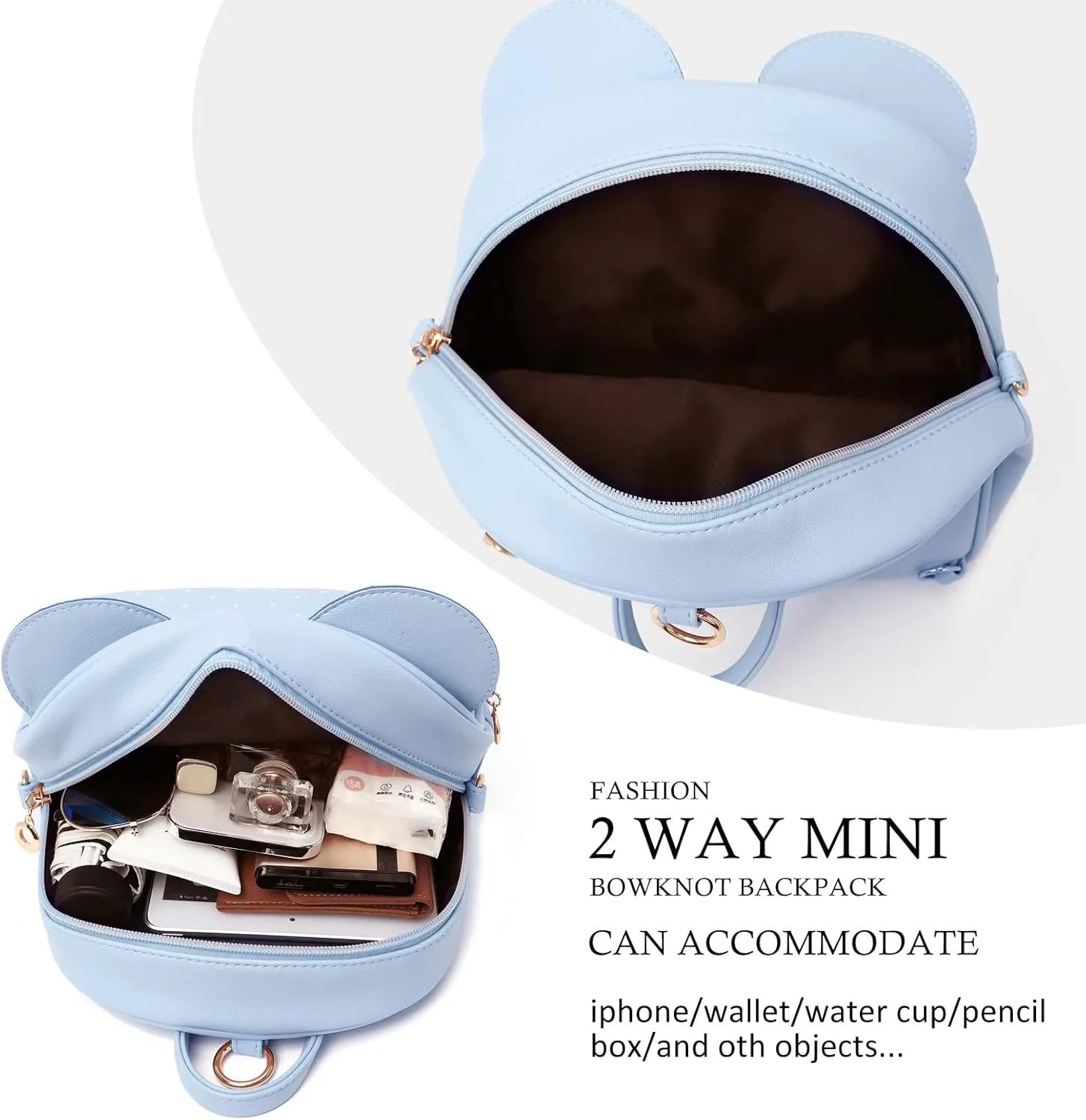 KL928 Girls Mini Backpack Bowknot Polka Dot Cute Daypacks Convertible Shoulder Bag Purse for Women (L.Blue)