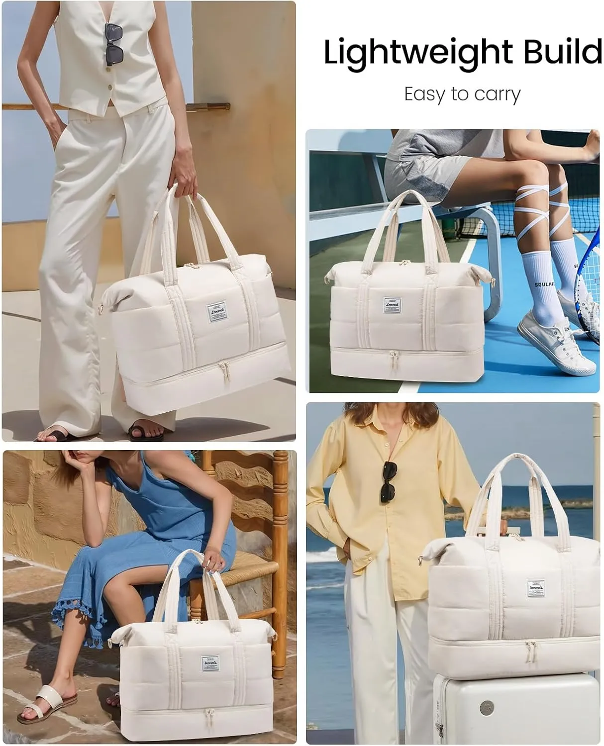 LOVEVOOK Travel Duffle Bag for Women, 3Pcs Puffer Large Weekender Overnight Bag with Shoe Compartment, Water Resistant Gym Duffel Bag, Carry on Bag for Hospital Delivery with Toiletry Organizer