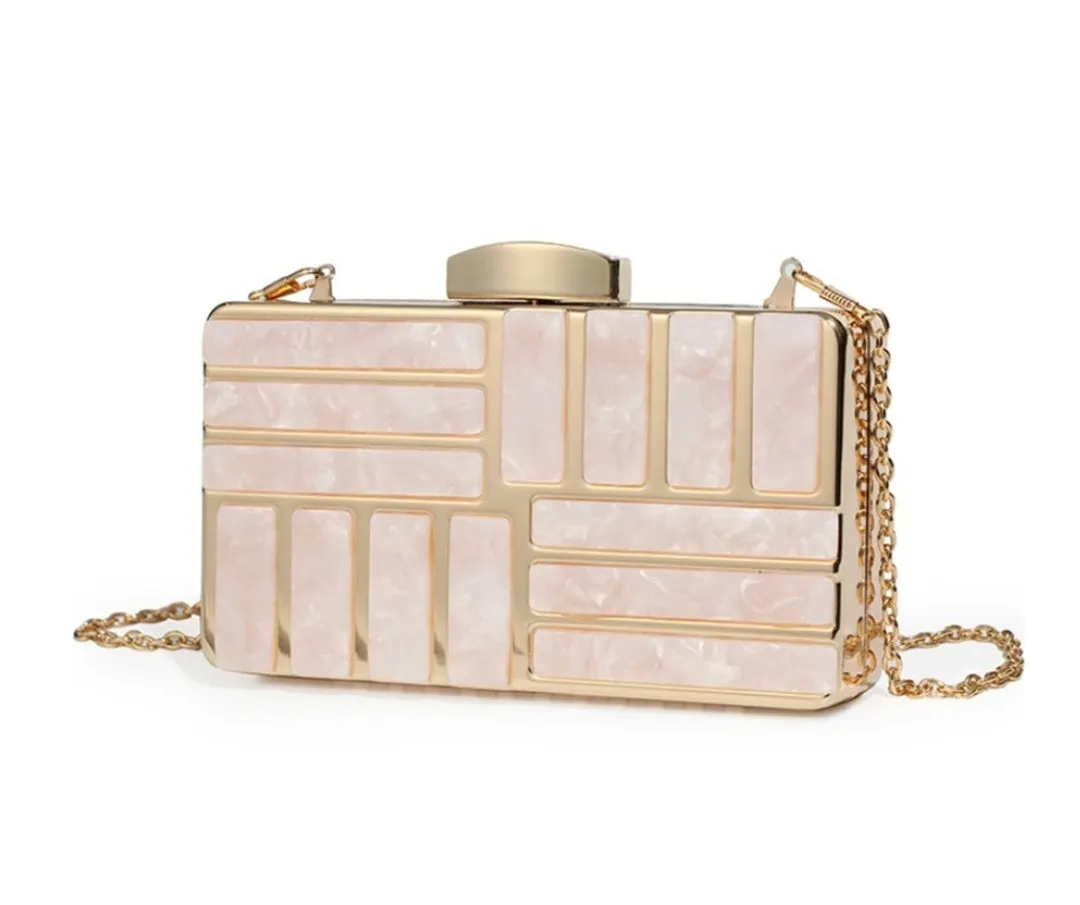 Marble Acrylic Gold Clutch Purse - Cream