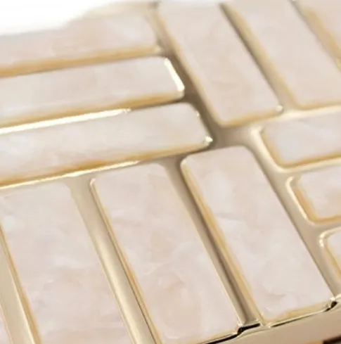 Marble Acrylic Gold Clutch Purse - Cream
