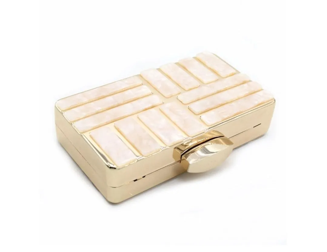 Marble Acrylic Gold Clutch Purse - Cream