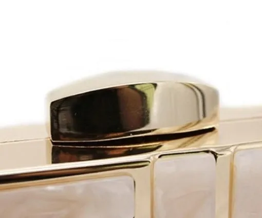 Marble Acrylic Gold Clutch Purse - Cream