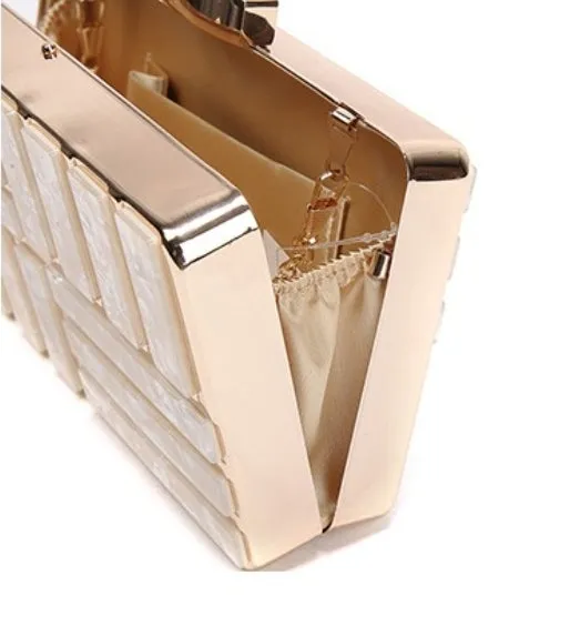 Marble Acrylic Gold Clutch Purse - Cream