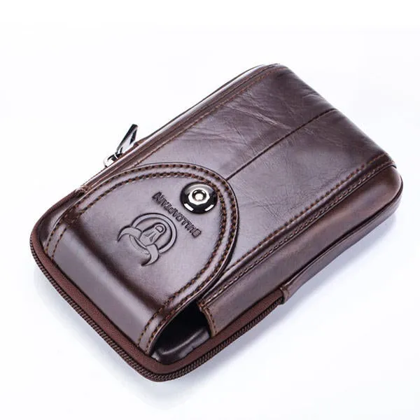 Men Genuine Leather Belt Bag Vintage Phone Pouch Multi-function Fanny pack