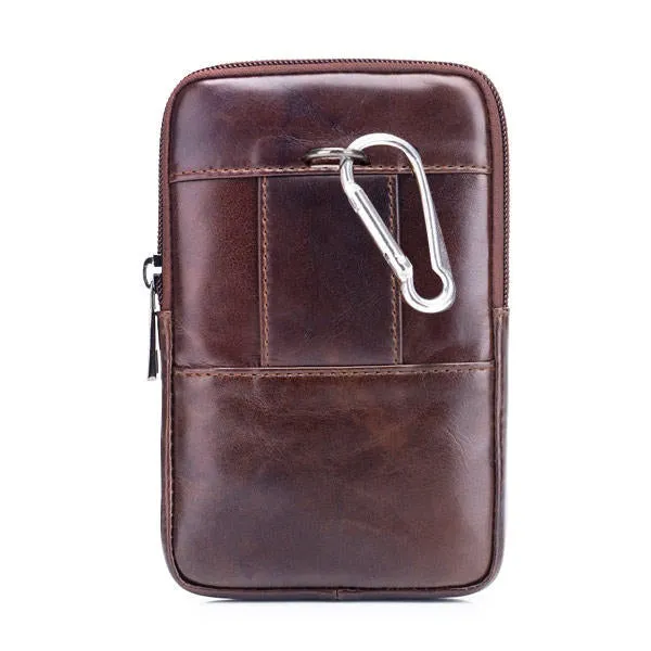 Men Genuine Leather Belt Bag Vintage Phone Pouch Multi-function Fanny pack