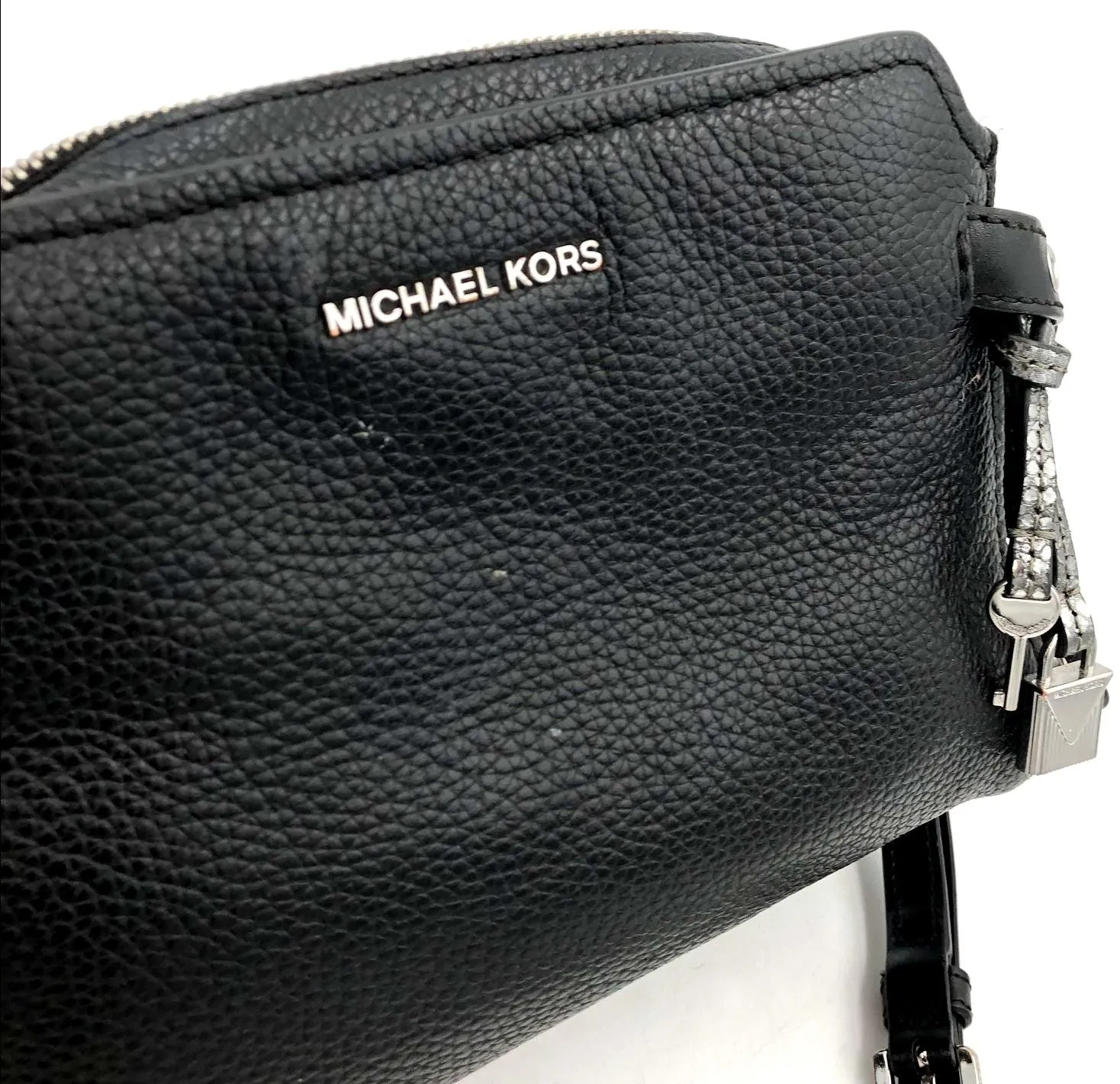 Michael Kors Bristol Black Pebbled Leather Crossbody Bag w/ Silver Detail ( COA)