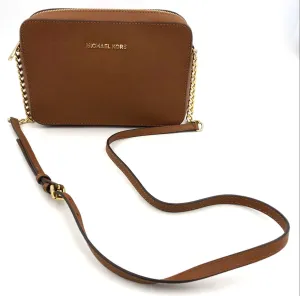 Michael Kors Brown Saffiano Leather Crossbody Bag with Gold-Tone Accents ( COA)