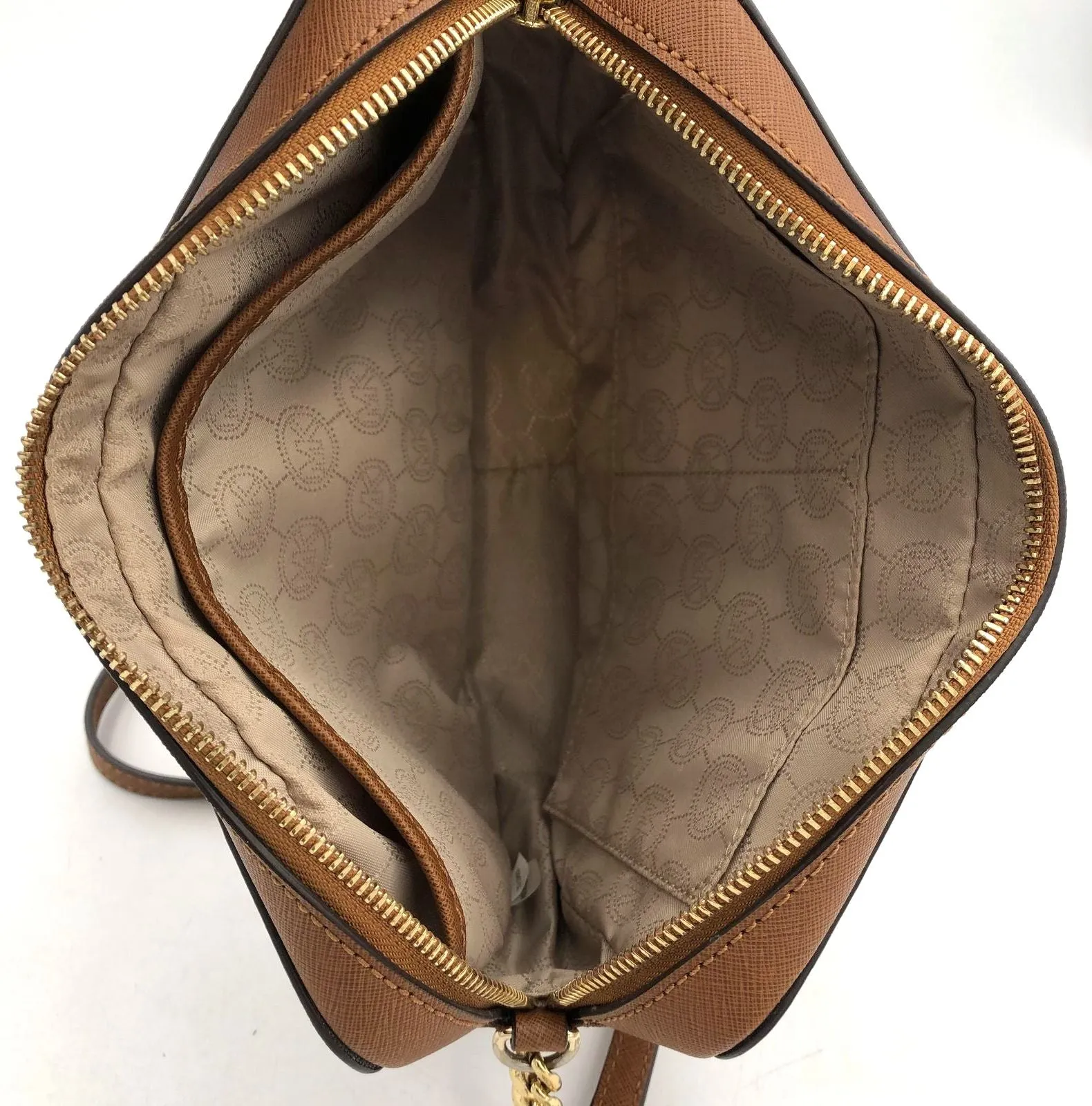 Michael Kors Brown Saffiano Leather Crossbody Bag with Gold-Tone Accents ( COA)