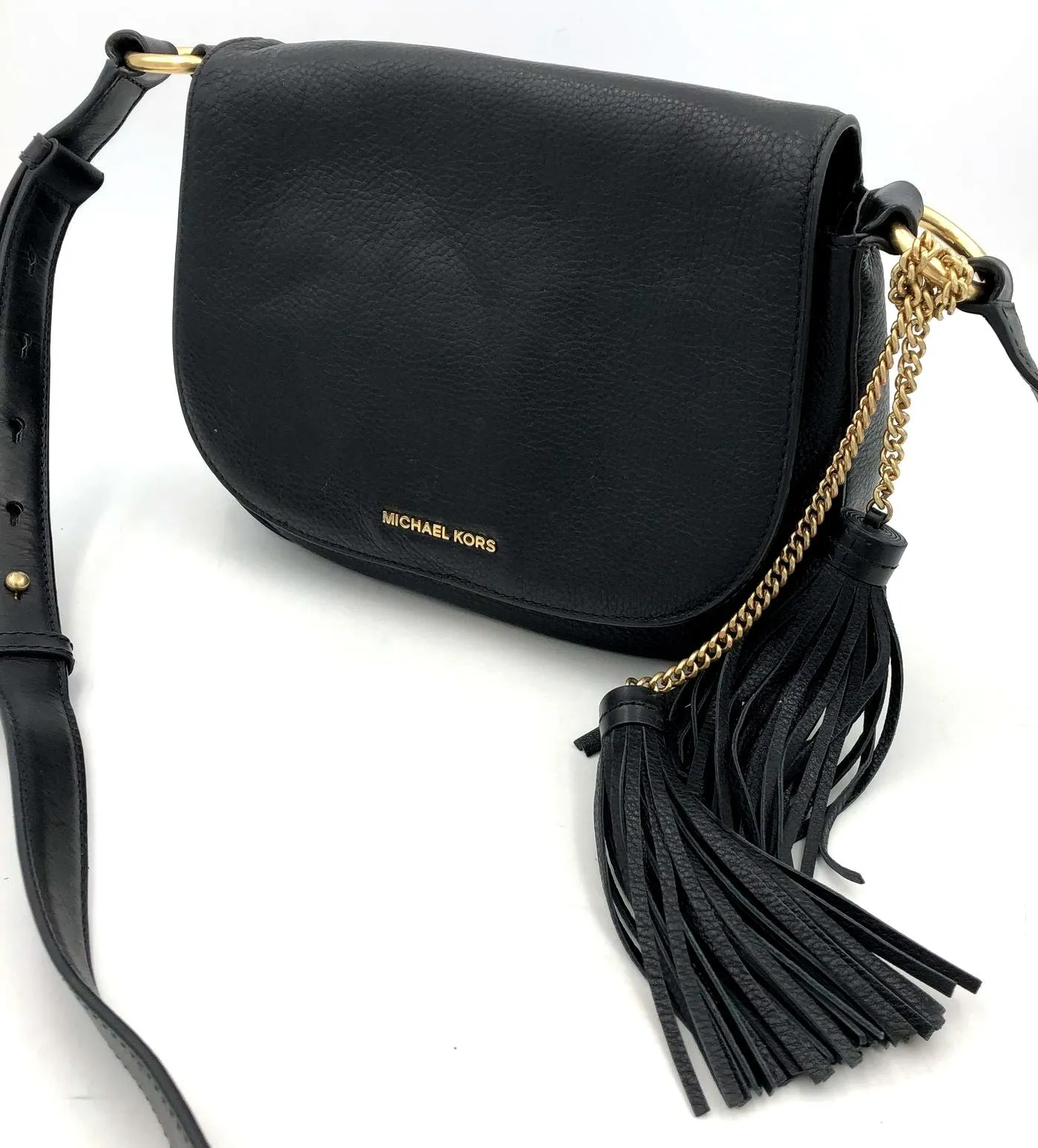 Michael Kors 'Elyse' Black Pebbled Leather Crossbody Bag w/ Gold Accents ( COA)