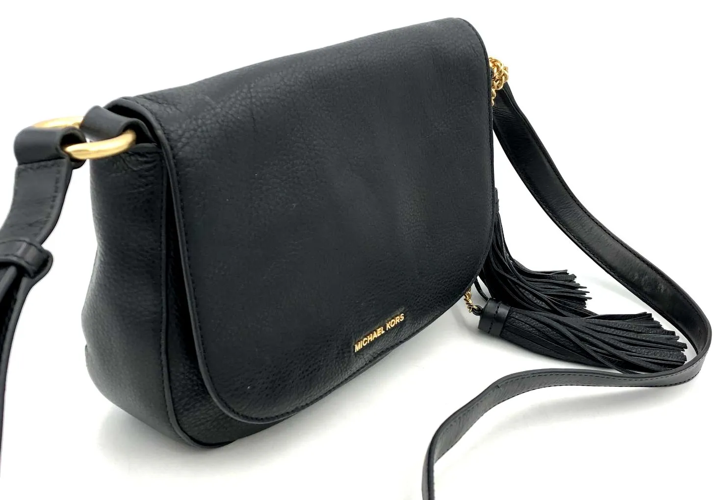 Michael Kors 'Elyse' Black Pebbled Leather Crossbody Bag w/ Gold Accents ( COA)