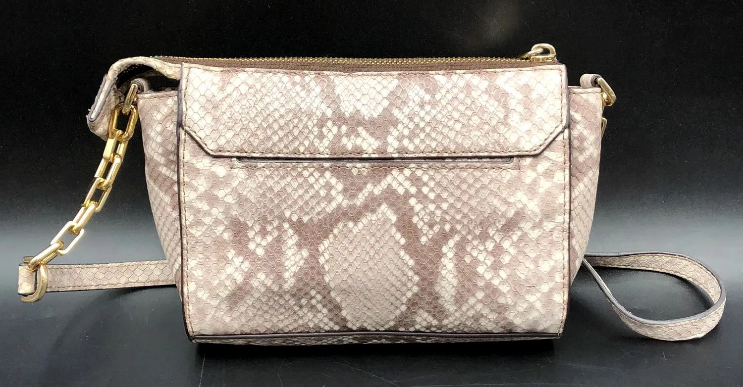 Michael Kors White/Grey Snake Style Leather Crossbody Bag w/ Gold Detail ( COA)