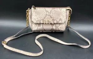 Michael Kors White/Grey Snake Style Leather Crossbody Bag w/ Gold Detail ( COA)