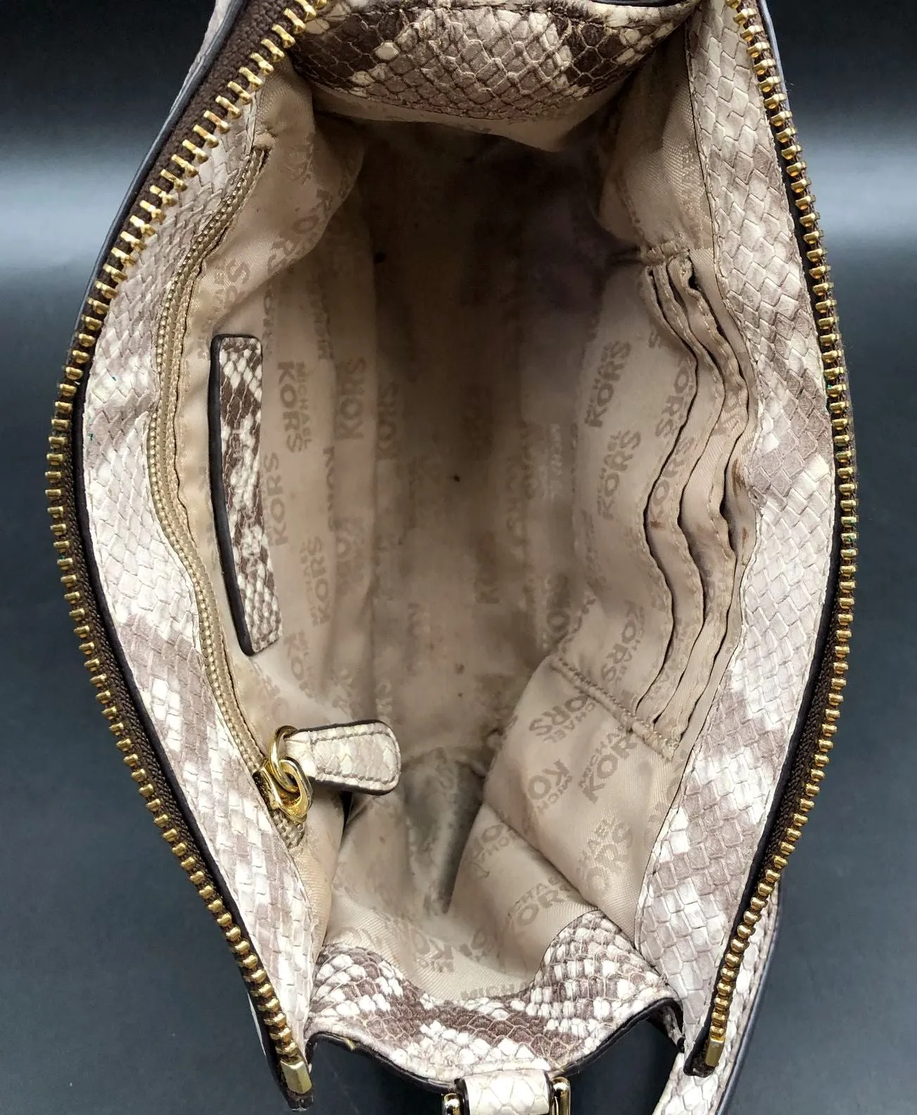 Michael Kors White/Grey Snake Style Leather Crossbody Bag w/ Gold Detail ( COA)