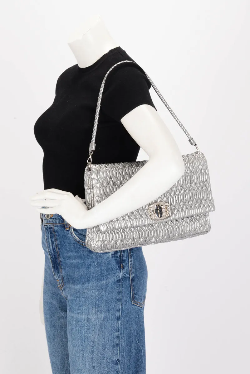Miu Miu Silver Matelasse Nappa Crystal Shoulder Bag