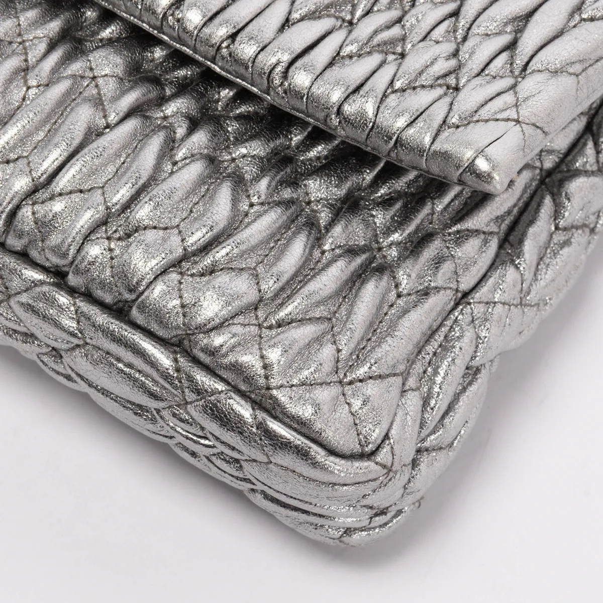 Miu Miu Silver Matelasse Nappa Crystal Shoulder Bag