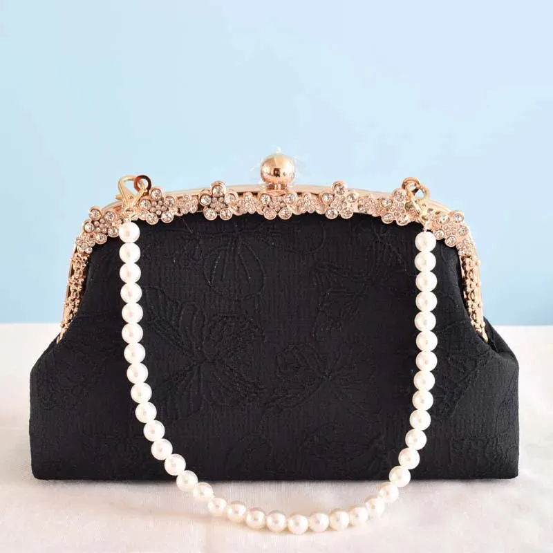 Mqtime Lace Flowers Vintage Bag Beads Shell Lock Bags Chain Women Shoulder Crossbody Bag Women's Handbags Purses