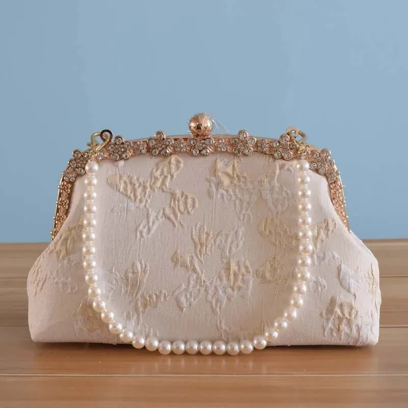 Mqtime Lace Flowers Vintage Bag Beads Shell Lock Bags Chain Women Shoulder Crossbody Bag Women's Handbags Purses