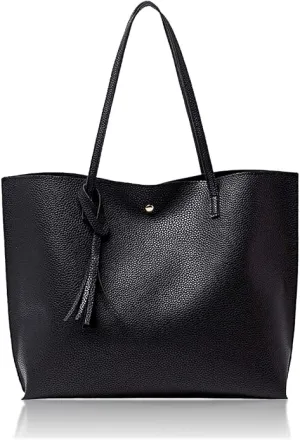 MUNSKT Black Tote Bag for Ladies, Soft Leather Large Capacity Waterproof Modern Handbag with Inner Pocket for Work School Shopping Leisure