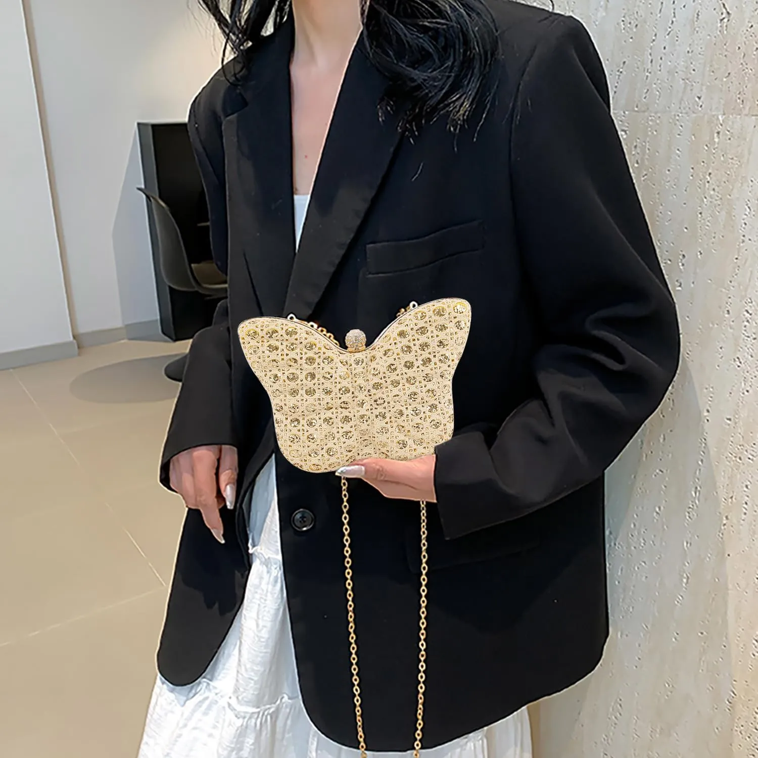 Naimo Womens Butterfly Clutch Bag Glitter Evening Bag Mini Handbag Sparkly Shoulder Chain Purse