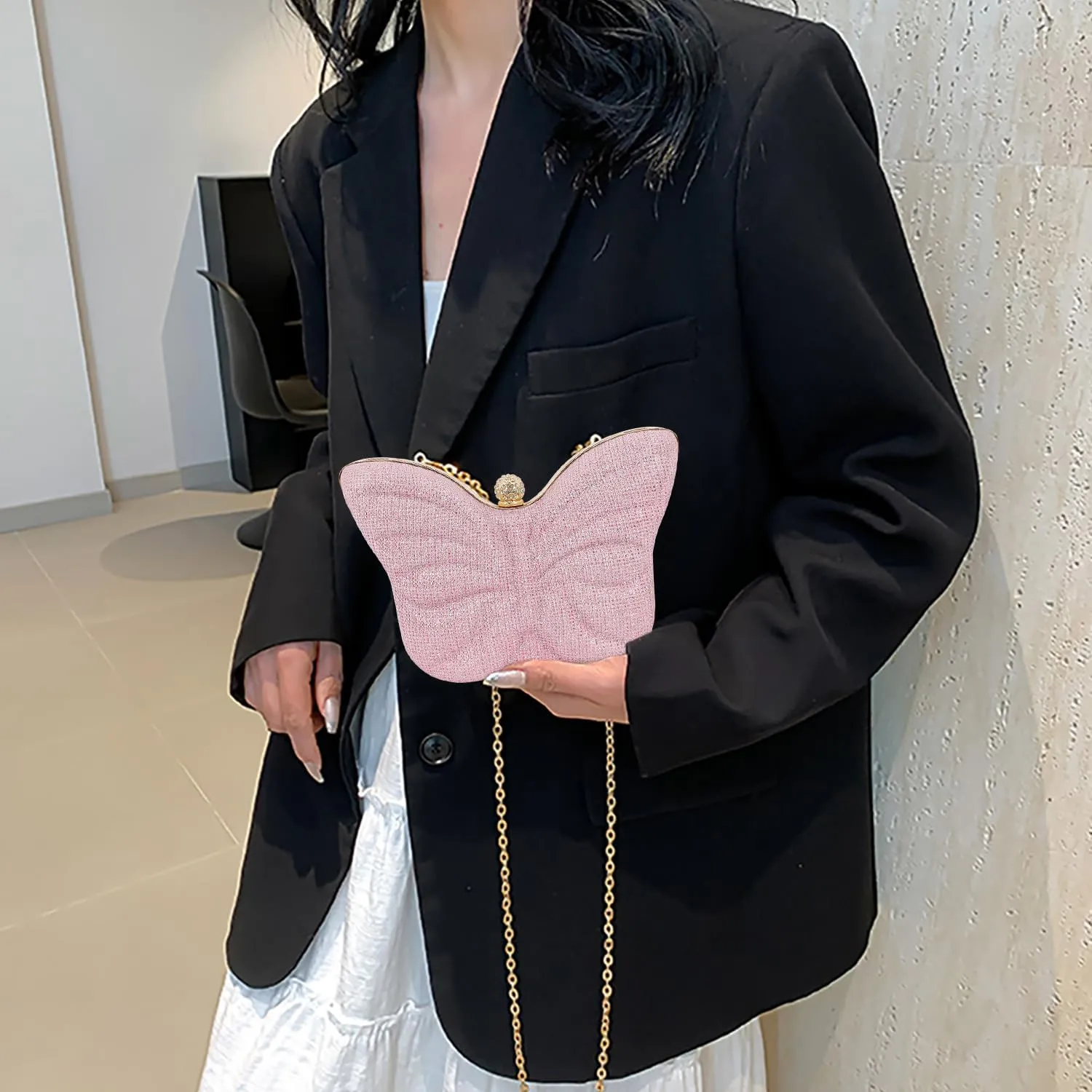 Naimo Womens Butterfly Clutch Bag Glitter Evening Bag Mini Handbag Sparkly Shoulder Chain Purse