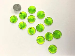Neon Green Circular 2 Hole Plastic Stone- 10 mm