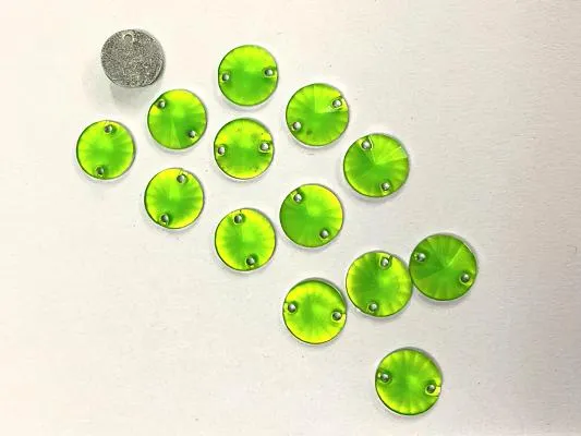 Neon Green Circular 2 Hole Plastic Stone- 10 mm