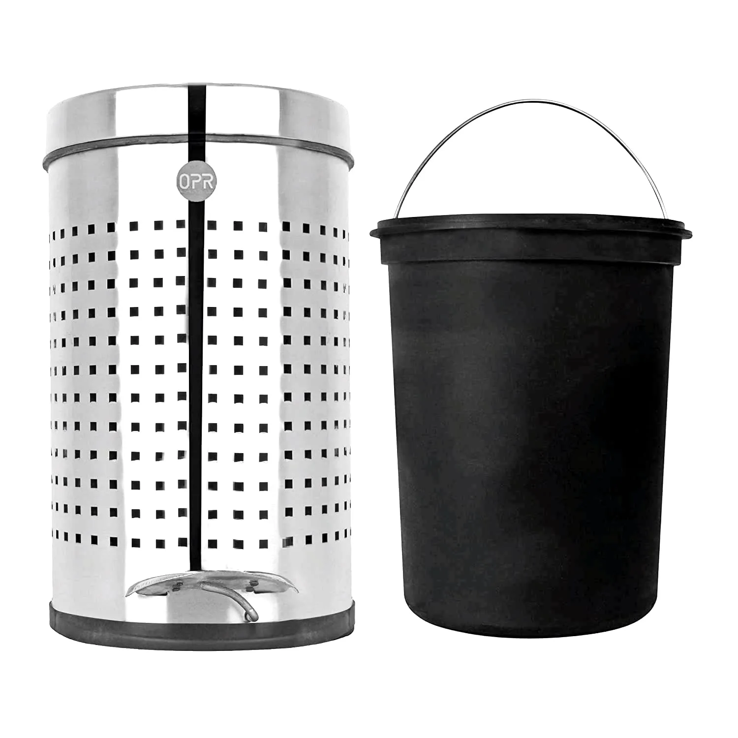 OPR Stainless Steel Dustbin Square Perforated Pedal Dustbin With Plastic Bucket