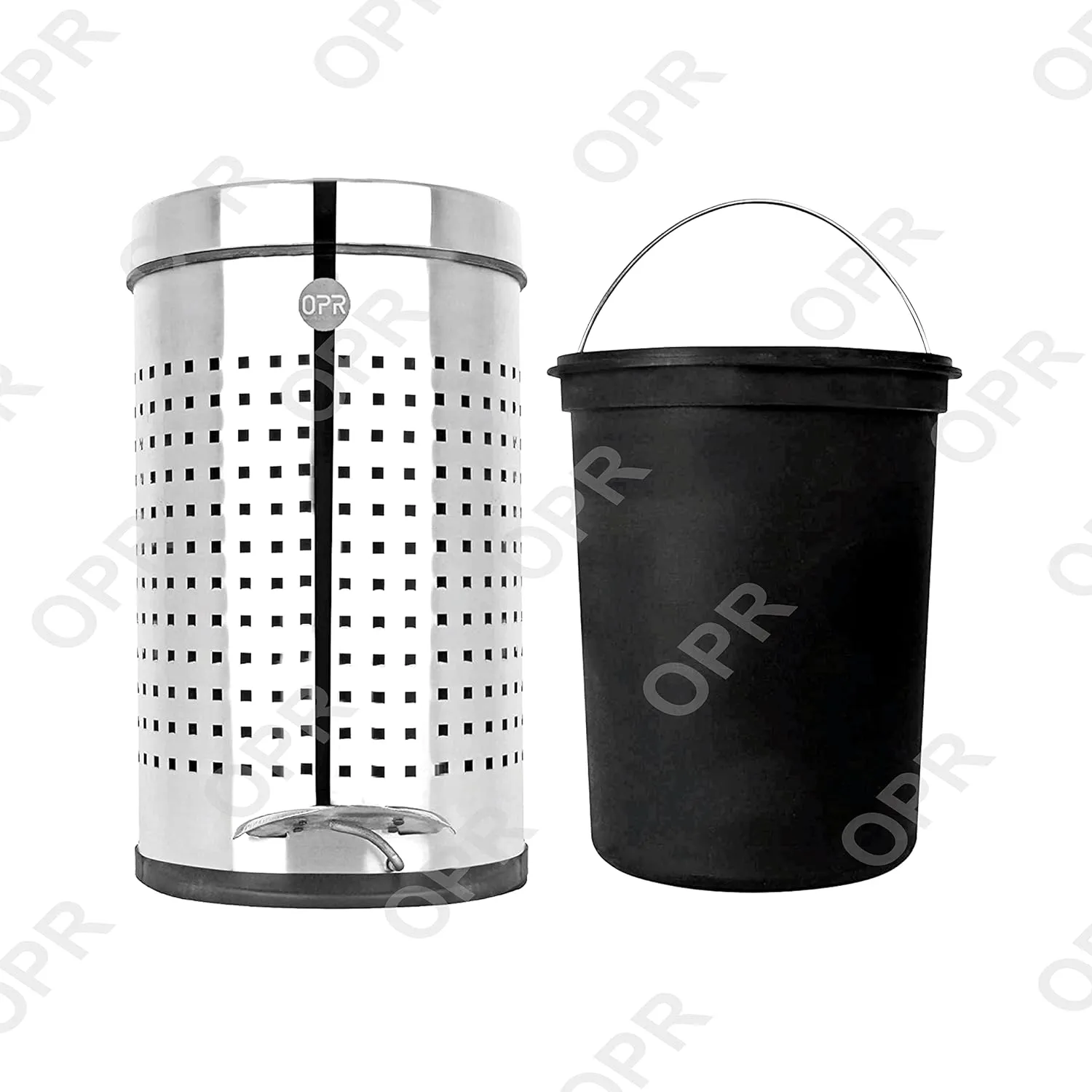 OPR Stainless Steel Dustbin Square Perforated Pedal Dustbin With Plastic Bucket