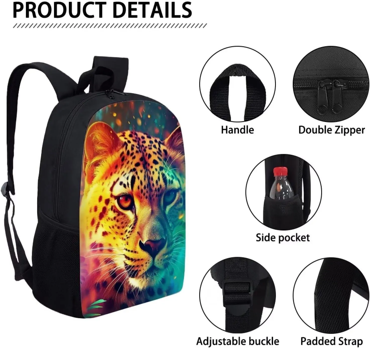 PinUp Angel Yellow Cool Cheetah School Bag For Kids Backpack Cool Magical Animal Bag For Children Boys and Girls Bookbag