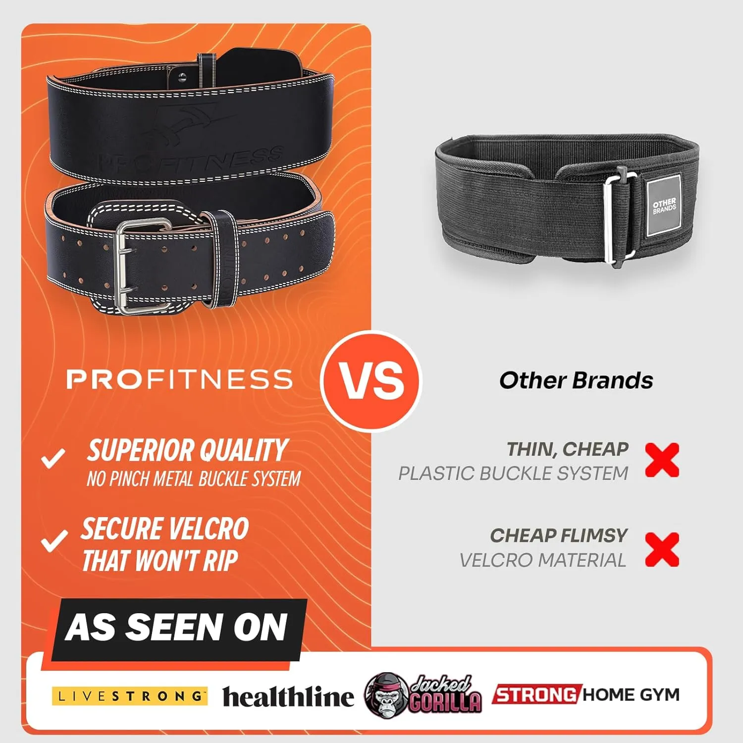 ProFitness Weight Lifting Belt - Premium 4" Wide Functional Fitness Belt for Men & Women - Squat & Deadlift Support