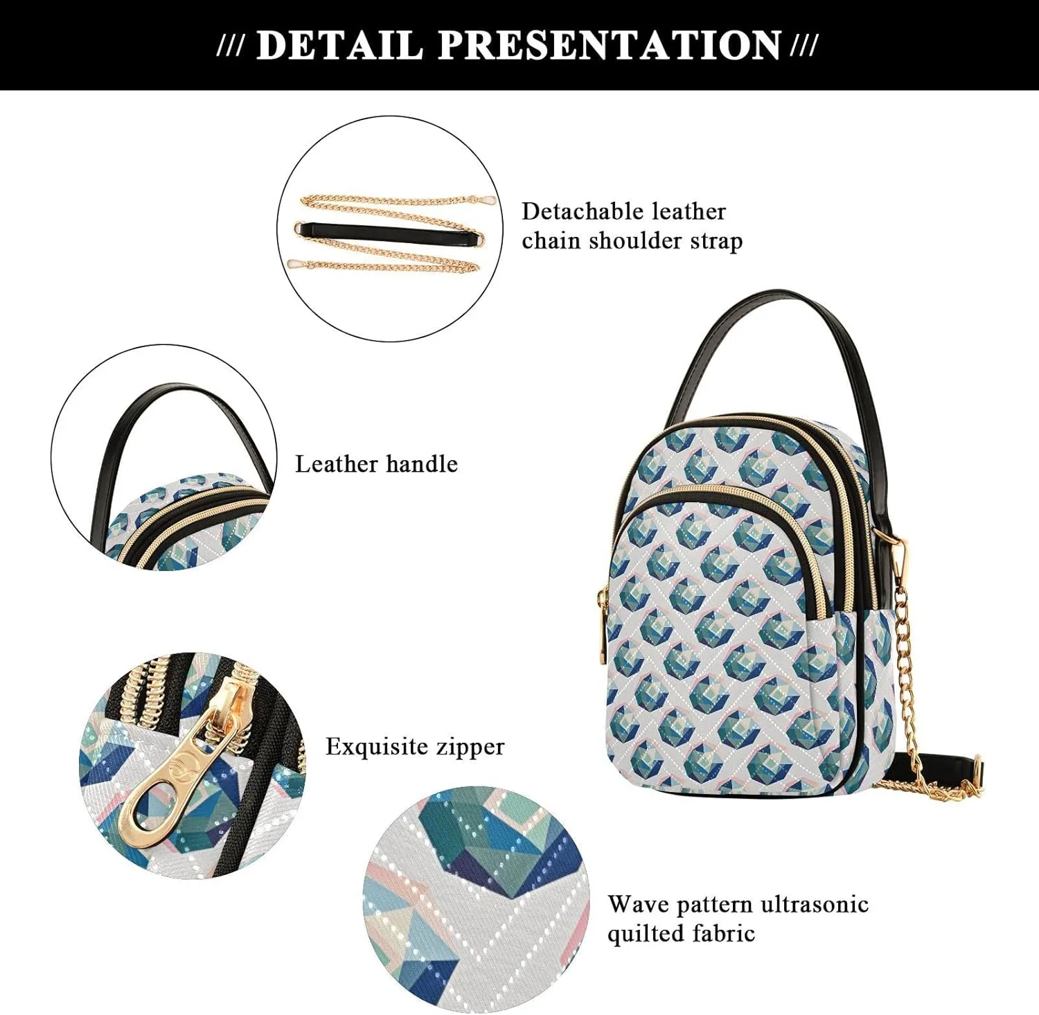 Quilted Shoulder Bag for Women with Chain Strap Leather Handle