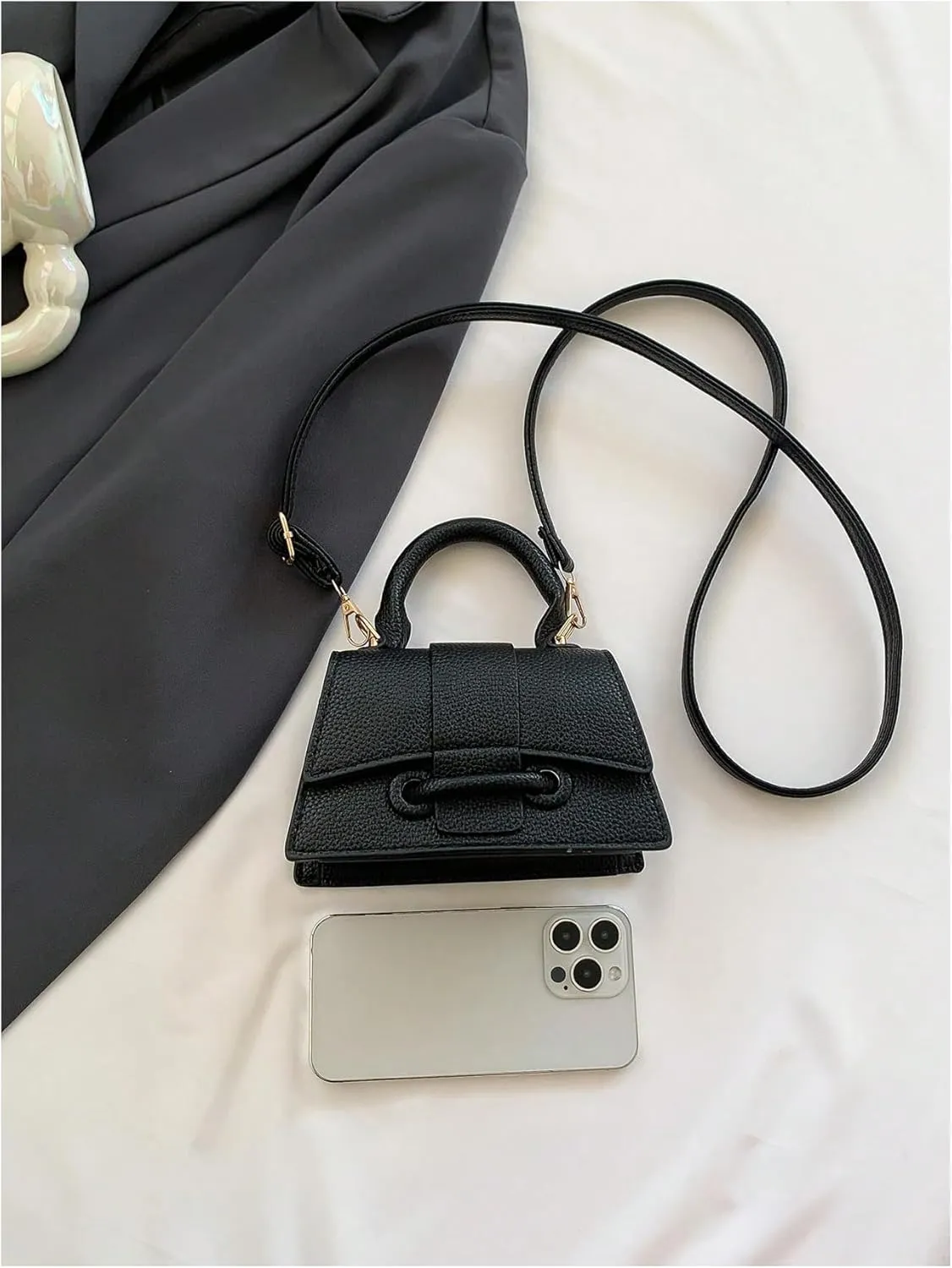 QWINEE Women's Faux Leather Crossbody Bag Top Handle Flap Shoulder Bag Minimalist Handbag