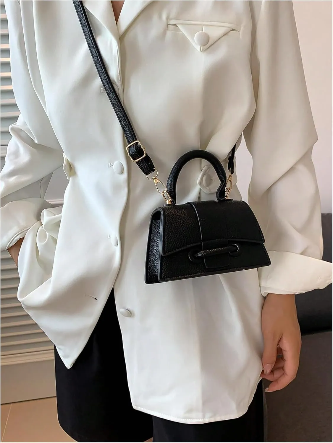 QWINEE Women's Faux Leather Crossbody Bag Top Handle Flap Shoulder Bag Minimalist Handbag