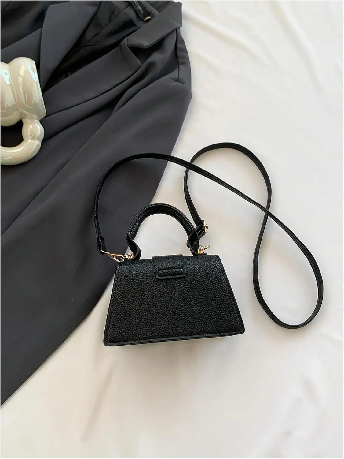 QWINEE Women's Faux Leather Crossbody Bag Top Handle Flap Shoulder Bag Minimalist Handbag