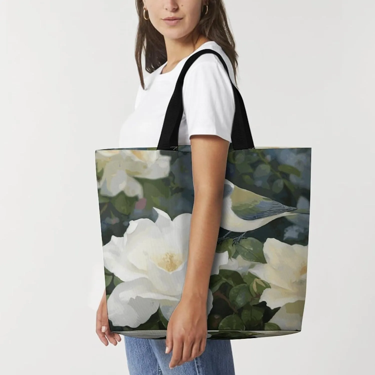 Reusable Grocery Bags Tote Bag Fig Art Pattern Shopping Bags Heavy Duty Washable