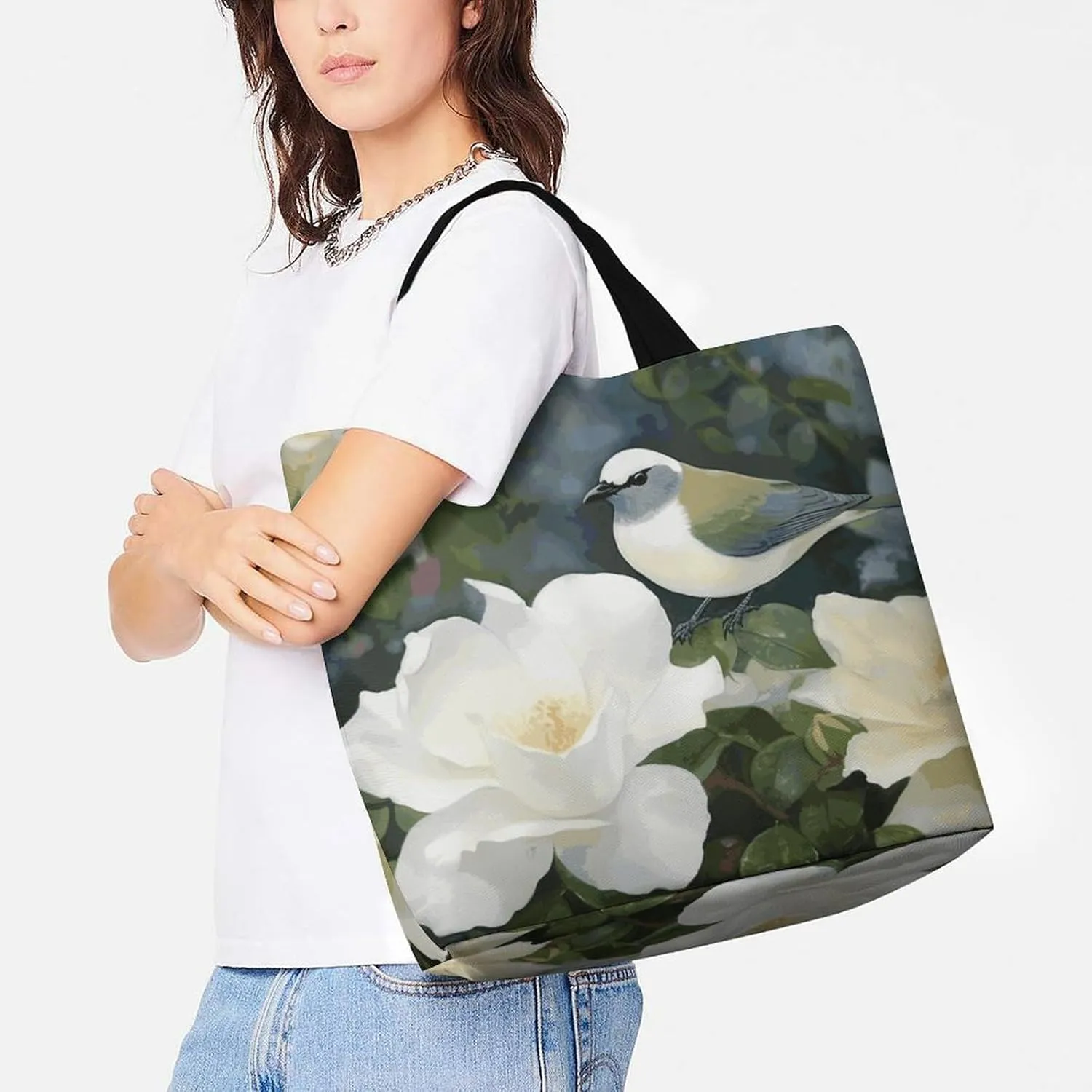 Reusable Grocery Bags Tote Bag Fig Art Pattern Shopping Bags Heavy Duty Washable