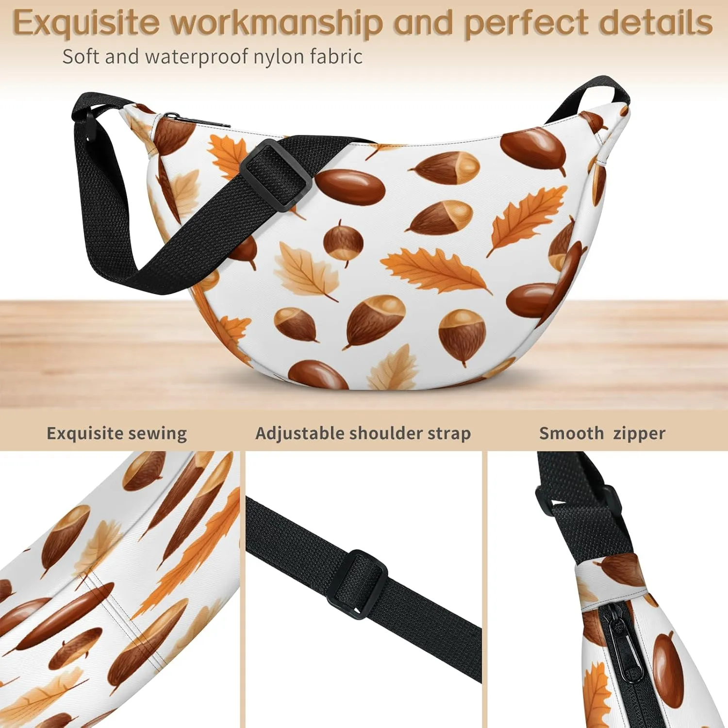 Small Sling Crossbody Bag for Women Men Trendy, Small Crescent Bag with Adjustable Strap Zippers, Lightweight Dumpling Bags