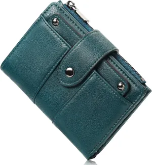 Small Womens Wallet Compact Leather RFID Blocking Zipper Coin Pocket Card Holder Bifold Ladies Purse with ID Window