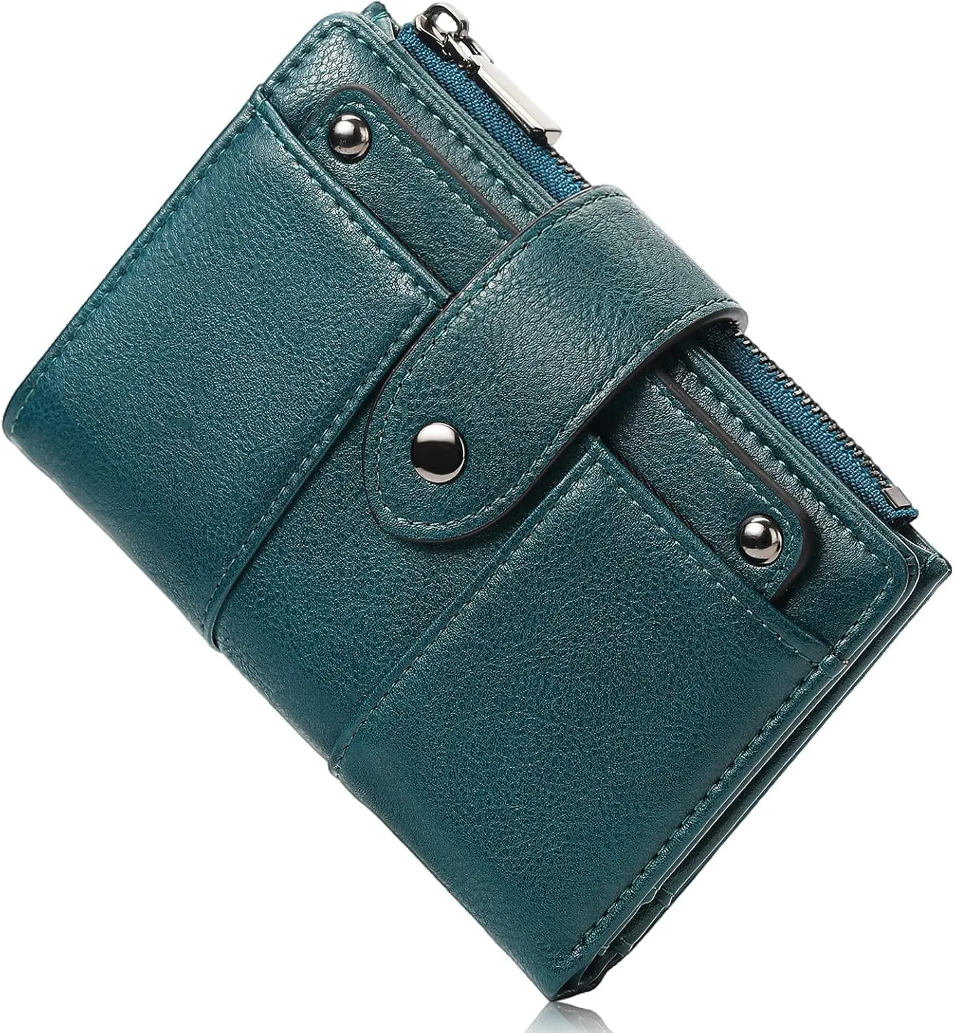 Small Womens Wallet Compact Leather RFID Blocking Zipper Coin Pocket Card Holder Bifold Ladies Purse with ID Window